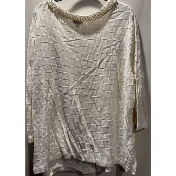 NWOT Joan Rivers Women’s Cream Pearl Embellished Cardigan Sweater Size 2X - Picture 6 of 7